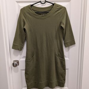Fair Indigo Organic Cotton Olive Long Sleeve Dress Women's Medium